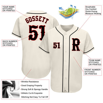 Custom Cream Black-Red Authentic Baseball Jersey - Sky-Custom