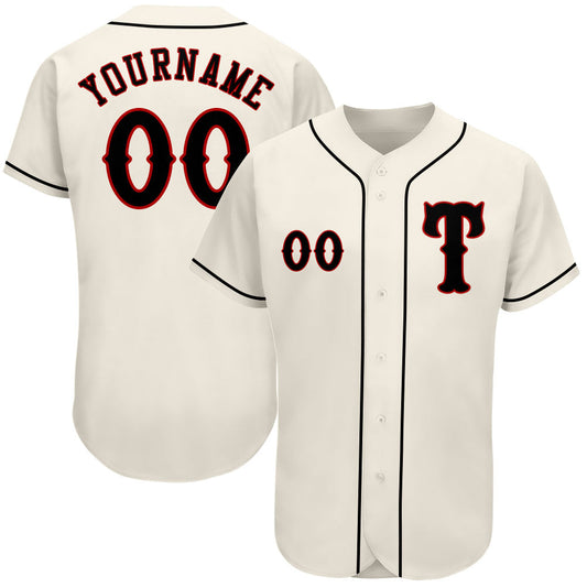 Custom Cream Black-Red Authentic Baseball Jersey - Sky-Custom