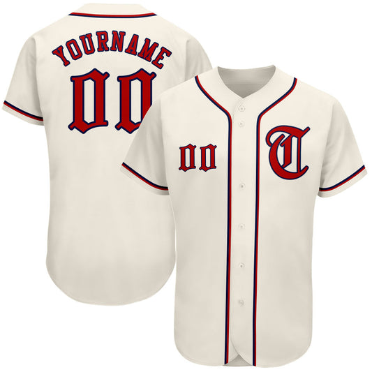 Custom Cream Red-Navy Authentic Baseball Jersey - Sky-Custom
