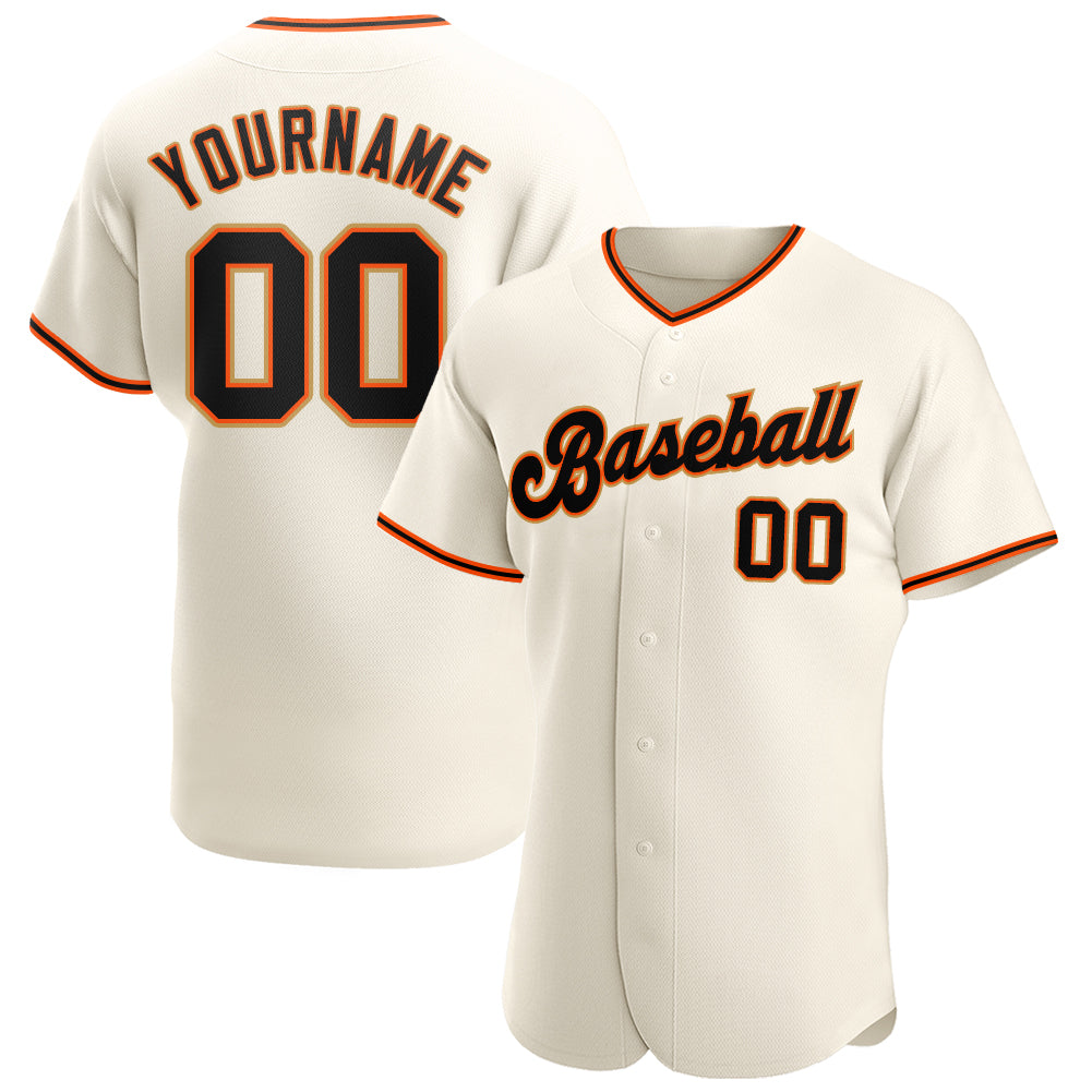 Custom Cream Black Orange-Old Gold Authentic Baseball Jersey - Sky-Custom