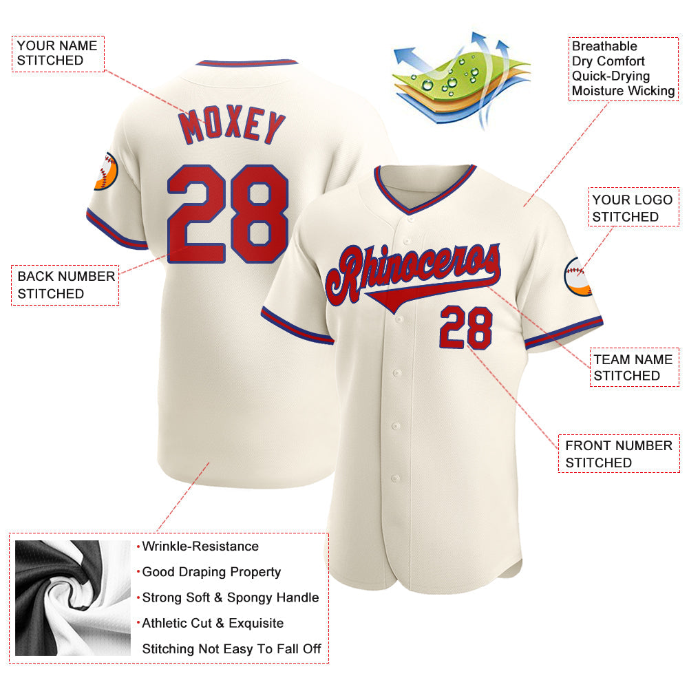 Custom Cream Red-Royal Authentic Baseball Jersey - Sky-Custom