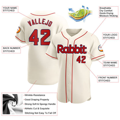 Custom Cream Red-Navy Authentic Baseball Jersey - Sky-Custom