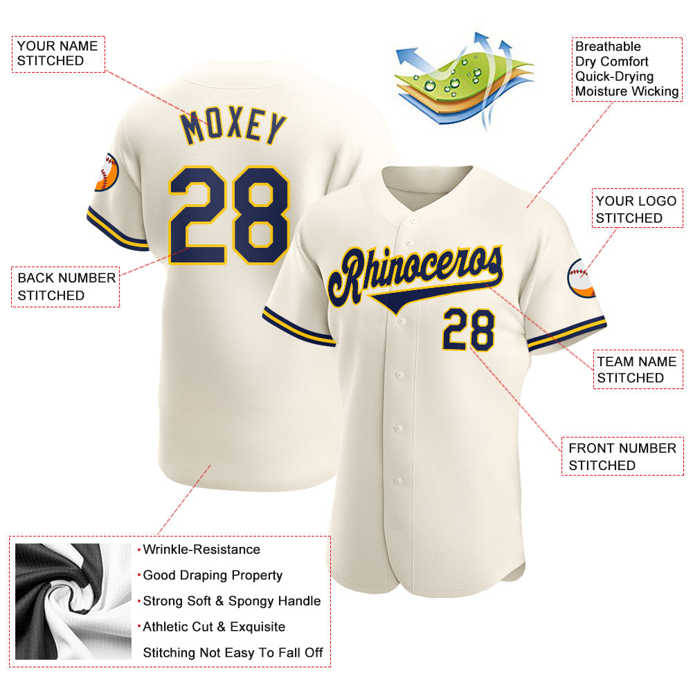 Custom Cream Navy-Gold Authentic Baseball Jersey - Sky-Custom