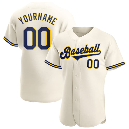 Custom Cream Navy-Gold Authentic Baseball Jersey - Sky-Custom