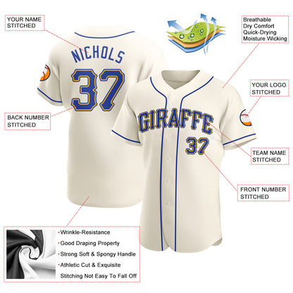 Custom Cream Royal-Gold Authentic Baseball Jersey - Sky-Custom