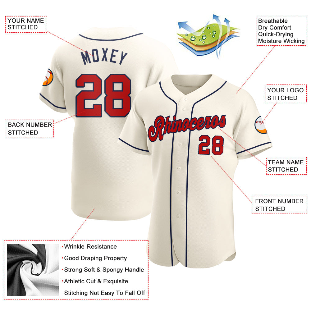 Custom Cream Red-Navy Authentic Baseball Jersey - Sky-Custom