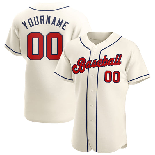Custom Cream Red-Navy Authentic Baseball Jersey - Sky-Custom