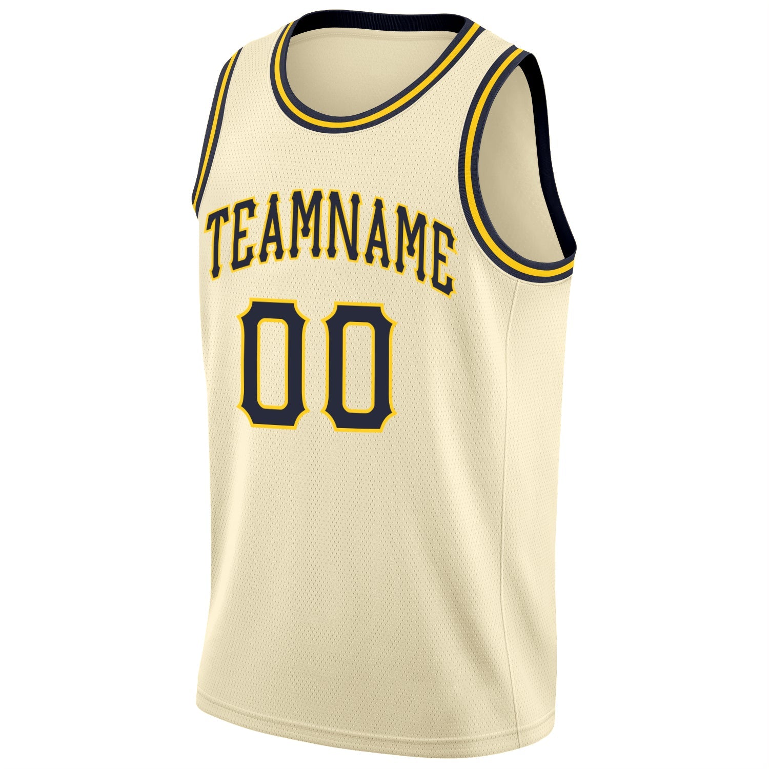 Custom Cream Navy-Gold Round Neck Rib-Knit Basketball Jersey - Sky-Custom