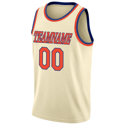 Custom Cream Orange-Royal Round Neck Rib-Knit Basketball Jersey - Sky-Custom