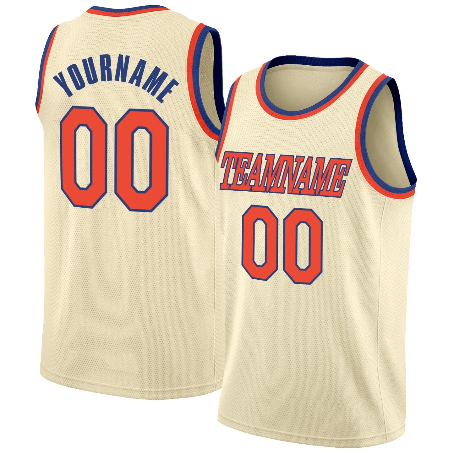 Custom Cream Orange-Royal Round Neck Rib-Knit Basketball Jersey - Sky-Custom