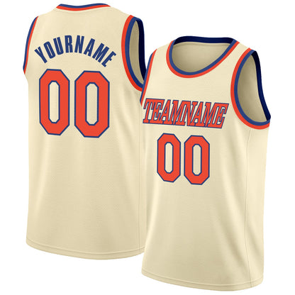 Custom Cream Orange-Royal Round Neck Rib-Knit Basketball Jersey - Sky-Custom