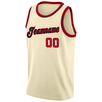 Custom Cream Red-Black Round Neck Rib-Knit Basketball Jersey - Sky-Custom
