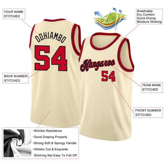 Custom Cream Red-Black Round Neck Rib-Knit Basketball Jersey - Sky-Custom