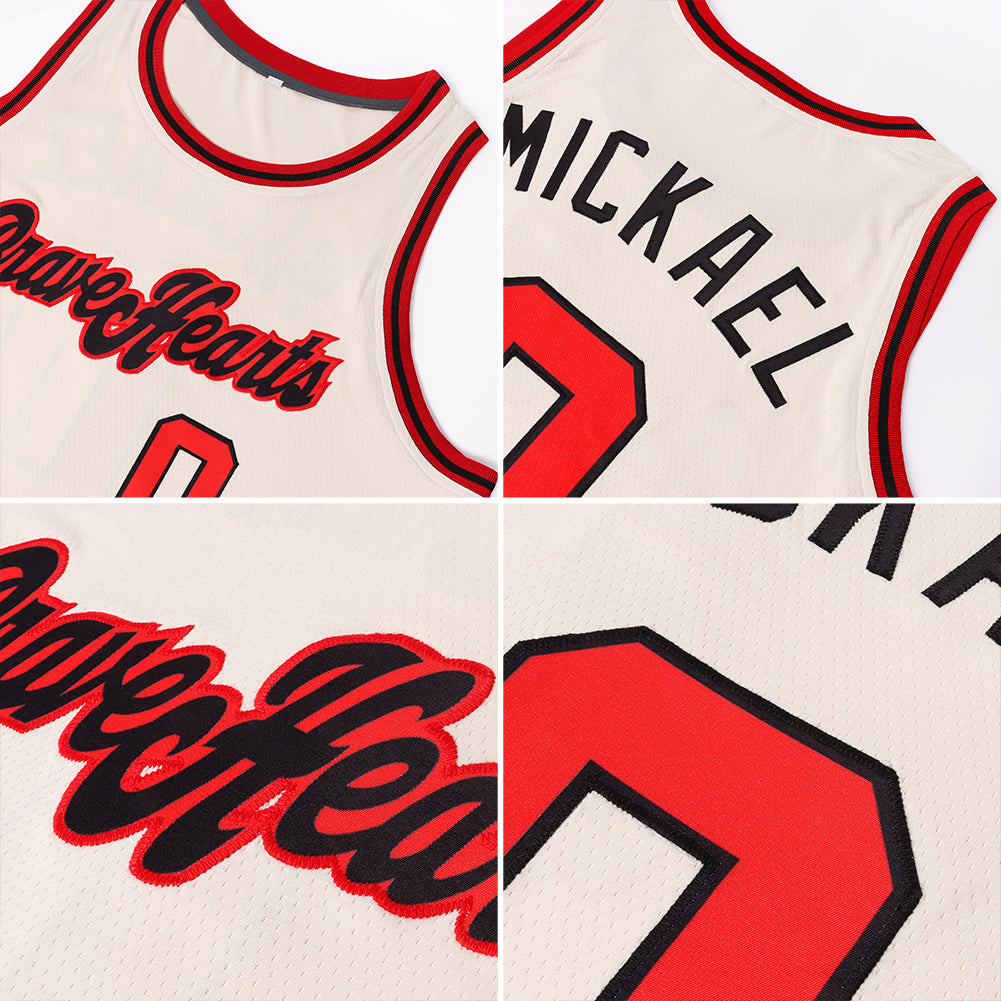 Custom Cream Red-Black Round Neck Rib-Knit Basketball Jersey - Sky-Custom