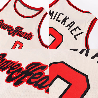 Custom Cream Red-Black Round Neck Rib-Knit Basketball Jersey - Sky-Custom
