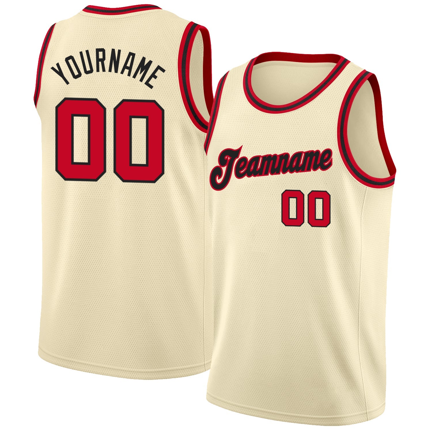 Custom Cream Red-Black Round Neck Rib-Knit Basketball Jersey - Sky-Custom