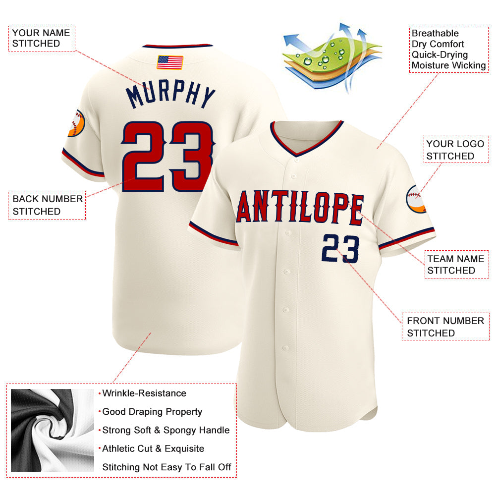 Custom Cream Red-Navy Authentic American Flag Fashion Baseball Jersey - Sky-Custom
