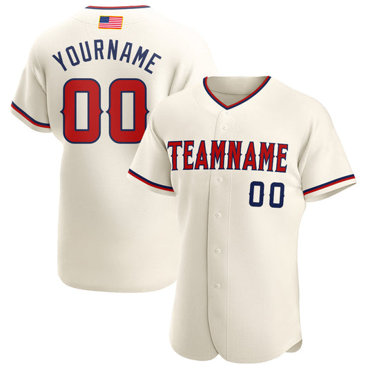 Custom Cream Red-Navy Authentic American Flag Fashion Baseball Jersey - Sky-Custom