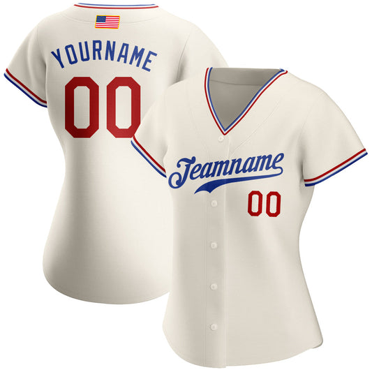 Custom Cream Red-Royal Authentic American Flag Fashion Baseball Jersey - Sky-Custom