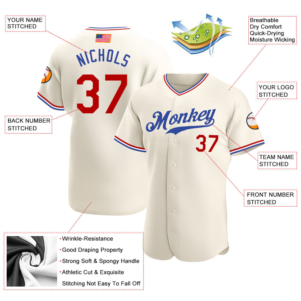 Custom Cream Red-Royal Authentic American Flag Fashion Baseball Jersey - Sky-Custom