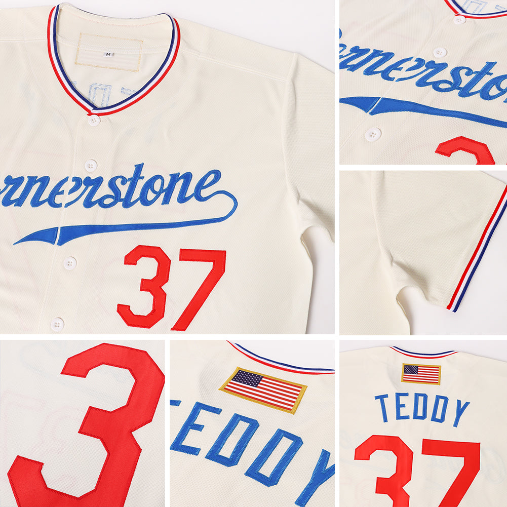 Custom Cream Red-Royal Authentic American Flag Fashion Baseball Jersey - Sky-Custom