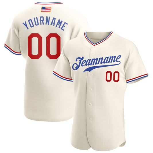 Custom Cream Red-Royal Authentic American Flag Fashion Baseball Jersey - Sky-Custom
