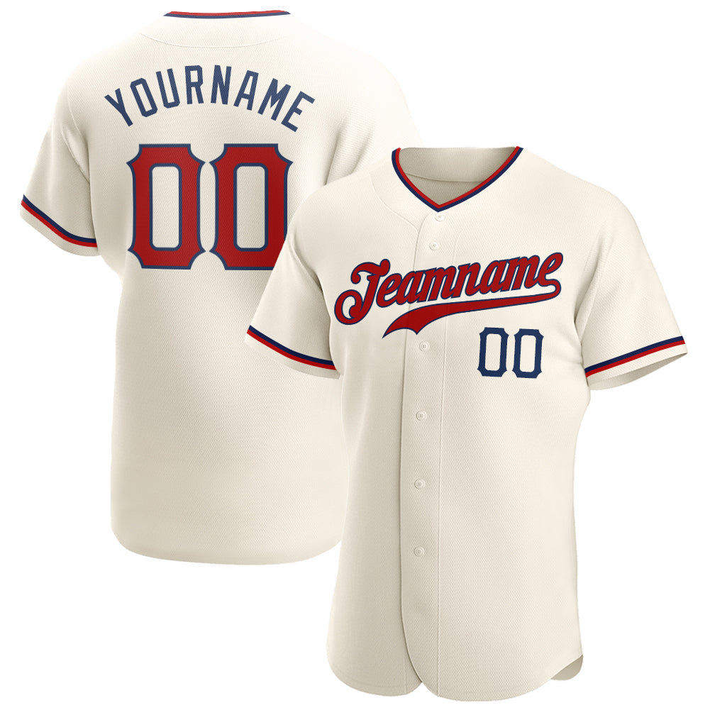 Custom Cream Red-Navy Authentic Baseball Jersey - Sky-Custom