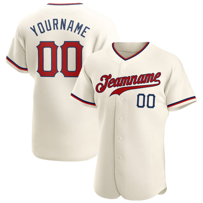 Custom Cream Red-Navy Authentic Baseball Jersey - Sky-Custom
