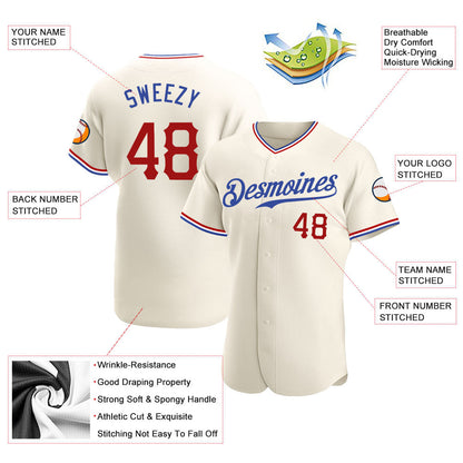 Custom Cream Red-Royal Authentic Baseball Jersey - Sky-Custom