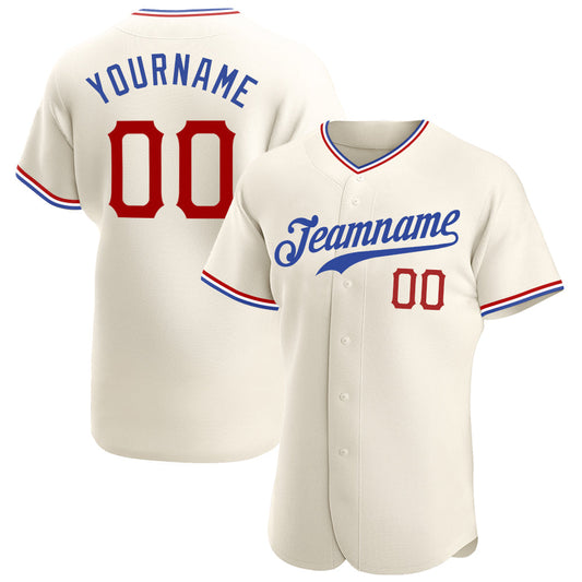 Custom Cream Red-Royal Authentic Baseball Jersey - Sky-Custom