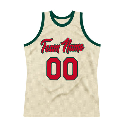 Custom Cream Red-Hunter Green Authentic Throwback Basketball Jersey - Sky-Custom