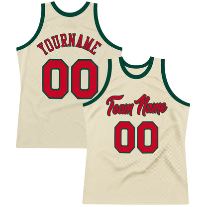 Custom Cream Red-Hunter Green Authentic Throwback Basketball Jersey - Sky-Custom