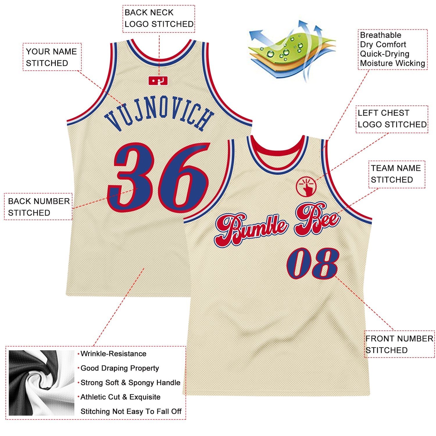 Custom Cream Royal-Red Authentic Throwback Basketball Jersey - Sky-Custom
