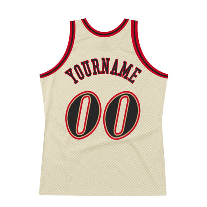 Custom Cream Black-Red Authentic Throwback Basketball Jersey - Sky-Custom