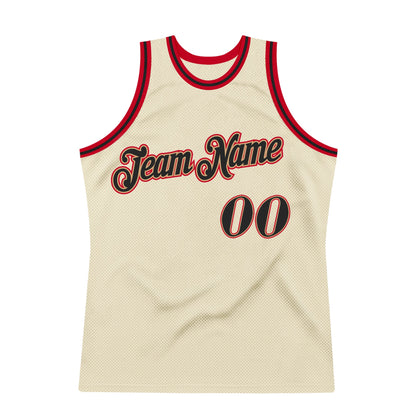 Custom Cream Black-Red Authentic Throwback Basketball Jersey - Sky-Custom