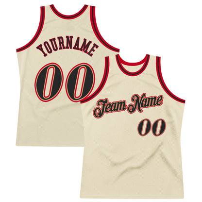 Custom Cream Black-Red Authentic Throwback Basketball Jersey - Sky-Custom