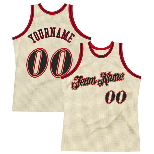 Custom Cream Black-Red Authentic Throwback Basketball Jersey - Sky-Custom
