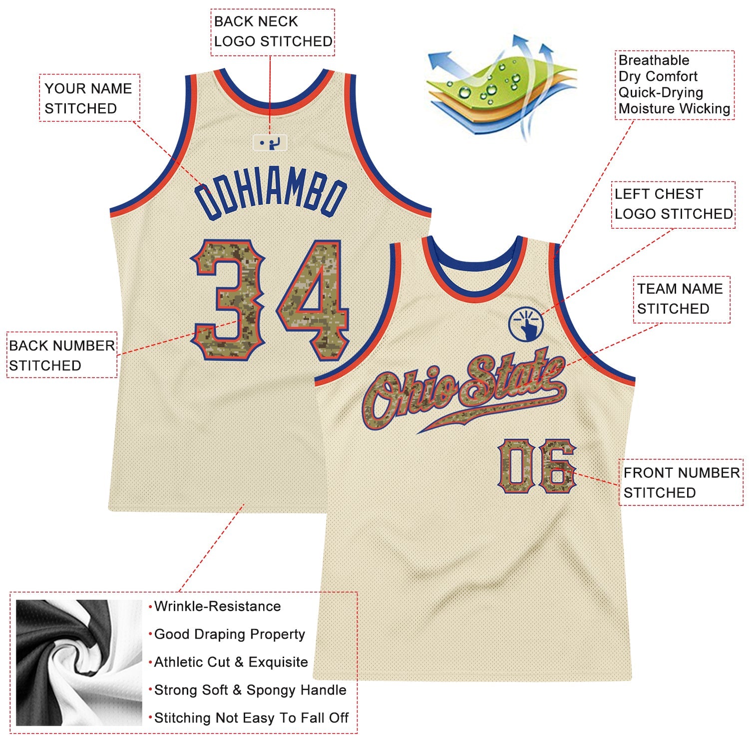 Custom Cream Camo-Royal Authentic Throwback Basketball Jersey - Sky-Custom