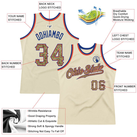 Custom Cream Camo-Royal Authentic Throwback Basketball Jersey - Sky-Custom