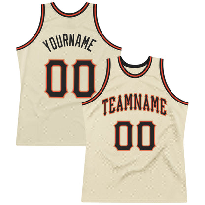 Custom Cream Black-Orange Authentic Throwback Basketball Jersey - Sky-Custom
