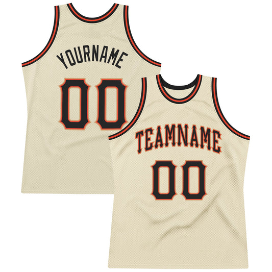 Custom Cream Black-Orange Authentic Throwback Basketball Jersey - Sky-Custom