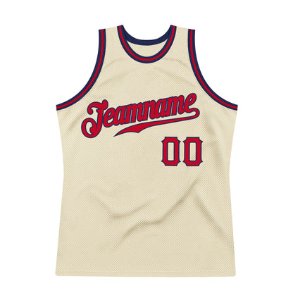 Custom Cream Red-Navy Authentic Throwback Basketball Jersey - Sky-Custom