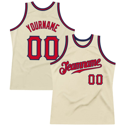 Custom Cream Red-Navy Authentic Throwback Basketball Jersey - Sky-Custom