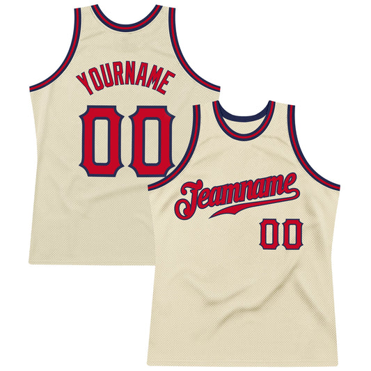 Custom Cream Red-Navy Authentic Throwback Basketball Jersey - Sky-Custom