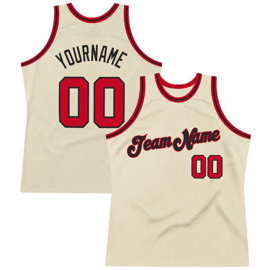 Custom Cream Red-Black Authentic Throwback Basketball Jersey - Sky-Custom