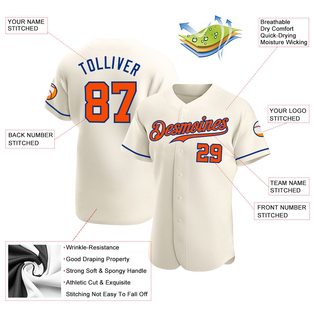 Custom Cream Orange-Royal Authentic Baseball Jersey - Sky-Custom