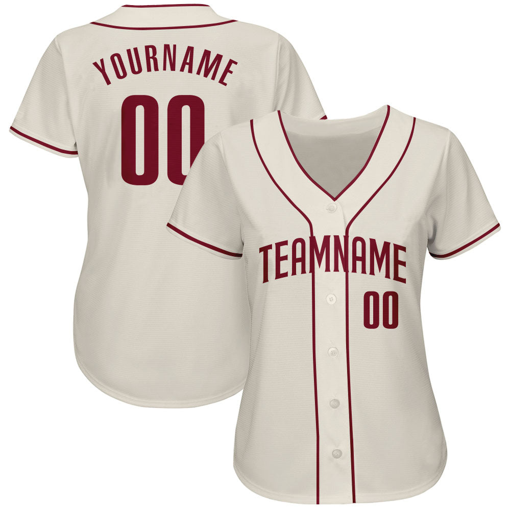 Custom Cream Crimson Authentic Baseball Jersey - Sky-Custom