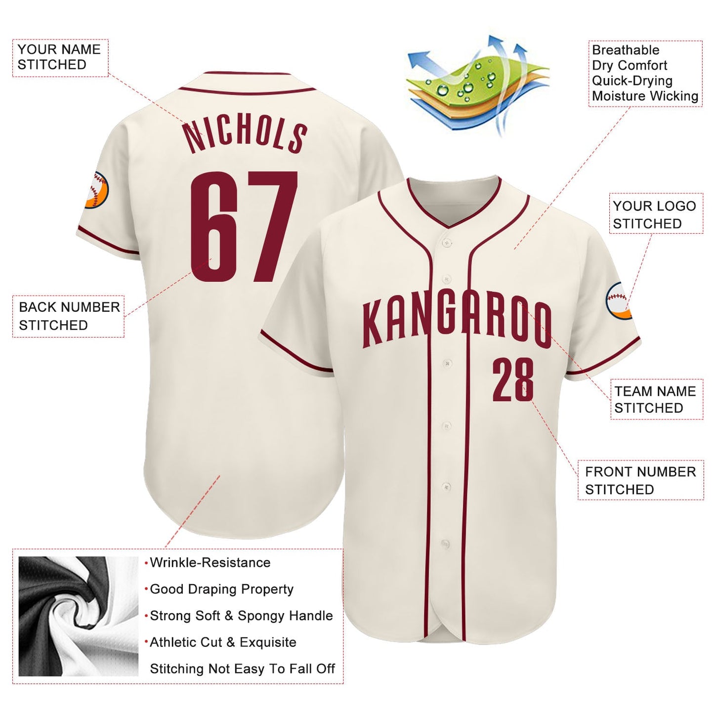 Custom Cream Crimson Authentic Baseball Jersey - Sky-Custom