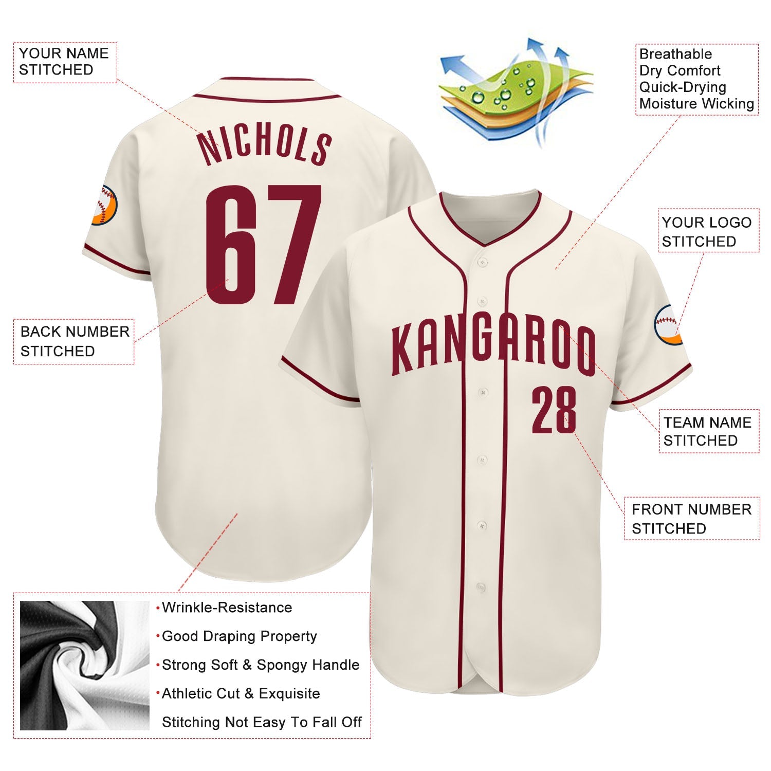Custom Cream Crimson Authentic Baseball Jersey - Sky-Custom