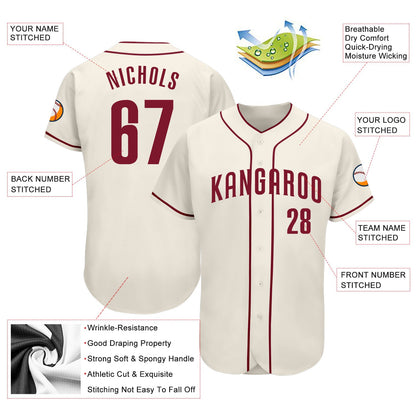 Custom Cream Crimson Authentic Baseball Jersey - Sky-Custom